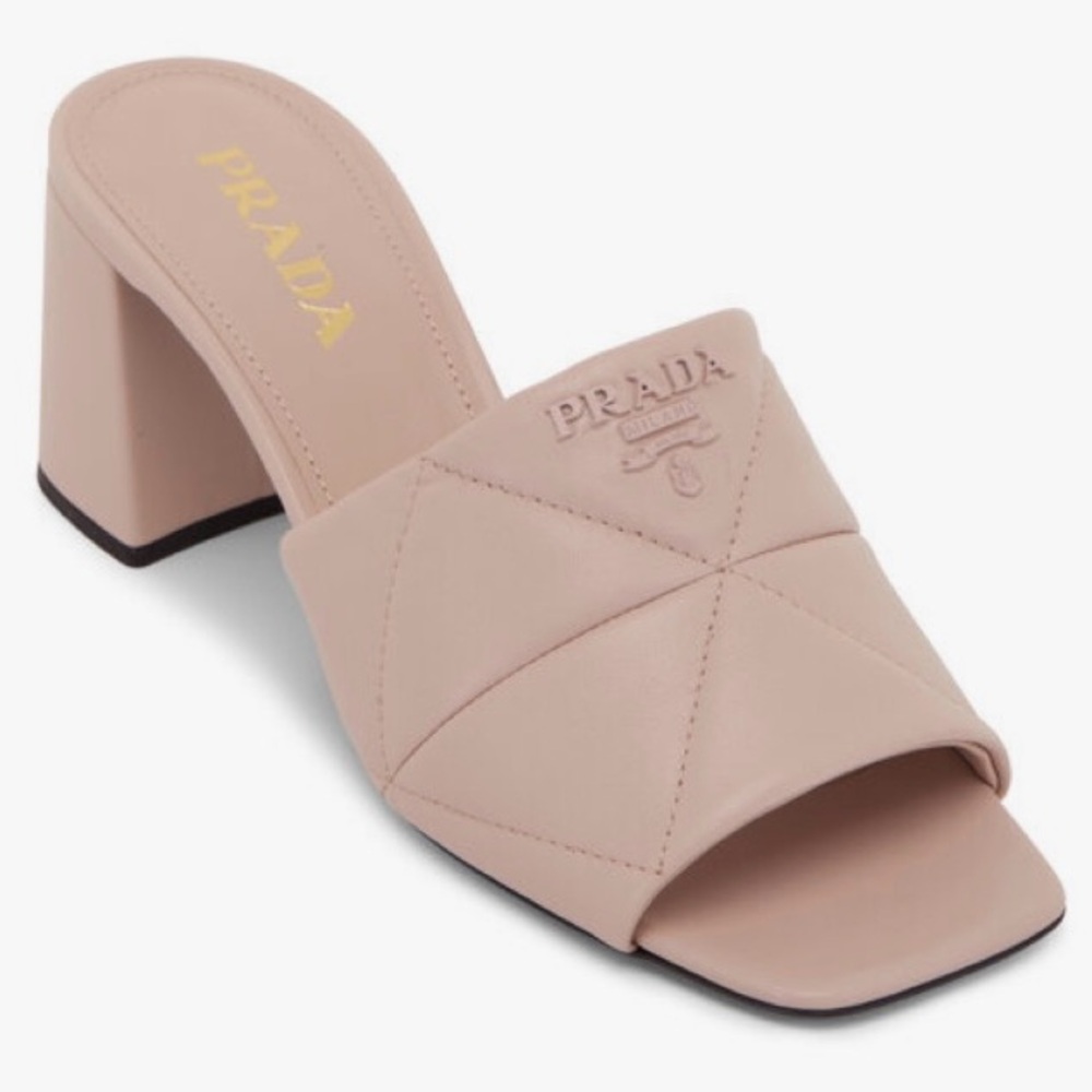 Prada quilt slide nude beige slide sandals 65mm Sz 36.5